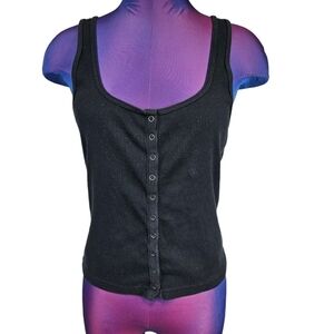 Abercrombie & Fitch Y2K Black‎ Snap Front Ribbed Casual Tank Top Size Large R44